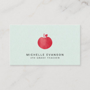 Teacher Mint Green Simple Red Apple Elegant Business Card