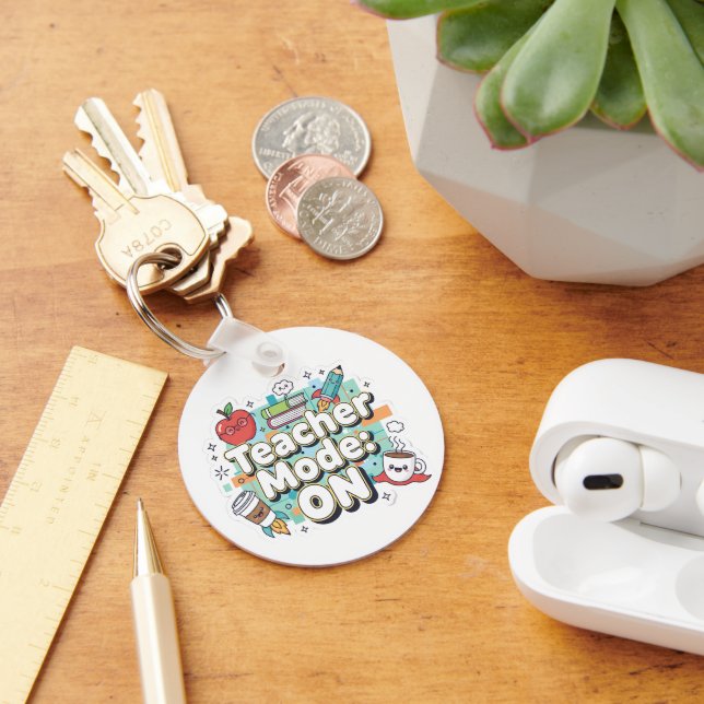Teacher Mode: ON – Cute Funny Teacher Back to Scho Key Ring (Desk)