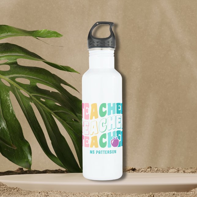 Teacher Modern Rainbow Colours Personalised Name 710 Ml Water Bottle (Creator Uploaded)