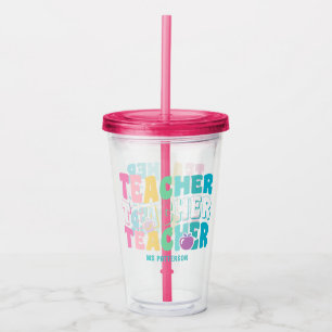 Teacher Modern Rainbow Colours Personalised Name Acrylic Tumbler