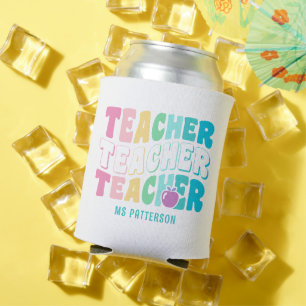 Teacher Modern Rainbow Colours Personalised Name Can Cooler