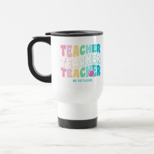 Teacher Modern Rainbow Colours Personalised Name Travel Mug