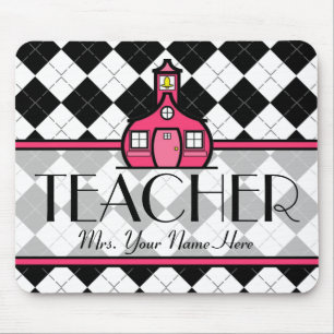 Teacher Mousepad - Black and White Argyle