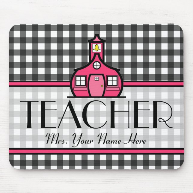 Teacher Mousepad - Charcoal Grey Gingham (Front)