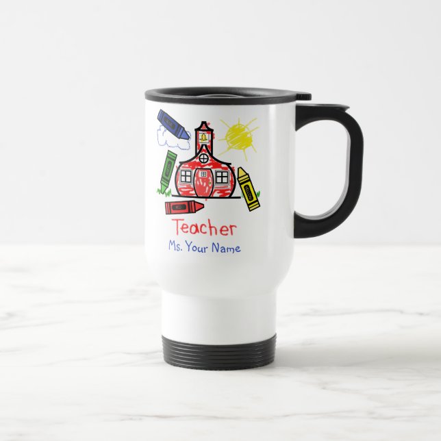 Teacher Mug - Schoolhouse and Crayons (Right)