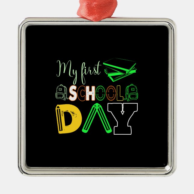 Teacher My First School Day Metal Tree Decoration (Front)