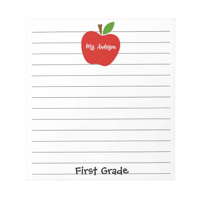 Teacher Name and Grade Apple Notepad (Front)