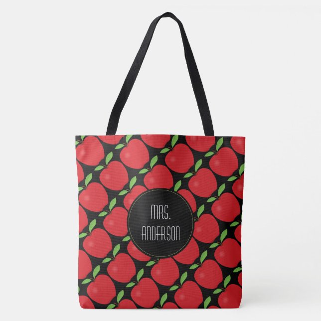 Teacher Name Apple Pattern Tote Bag (Front)