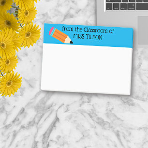 Teacher Name Classroom, Pencil, Blue Border  Post-it Notes