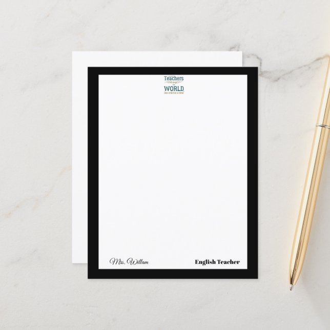 Teacher name elegant quote modern white frame (Front/Back In Situ)