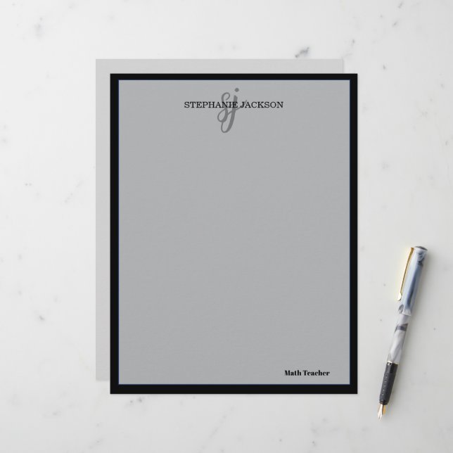 Teacher name elegant quote modern white frame custom letterhead (Front/Back In Situ)
