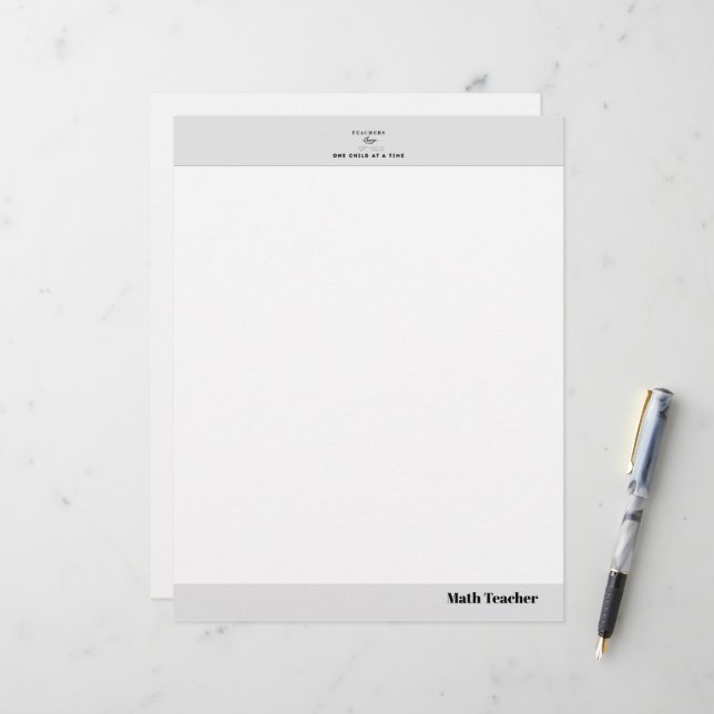 Teacher name elegant quote modern white frame custom letterhead (Front/Back In Situ)