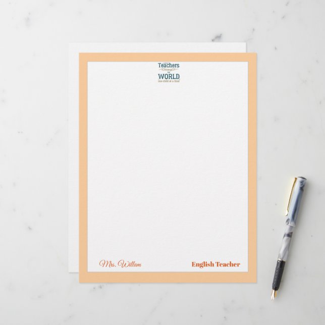 Teacher name elegant quote modern white frame custom letterhead (Front/Back In Situ)
