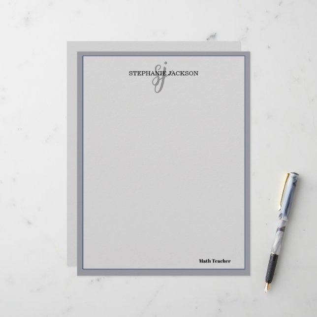 Teacher name elegant quote modern white frame custom letterhead (Front/Back In Situ)