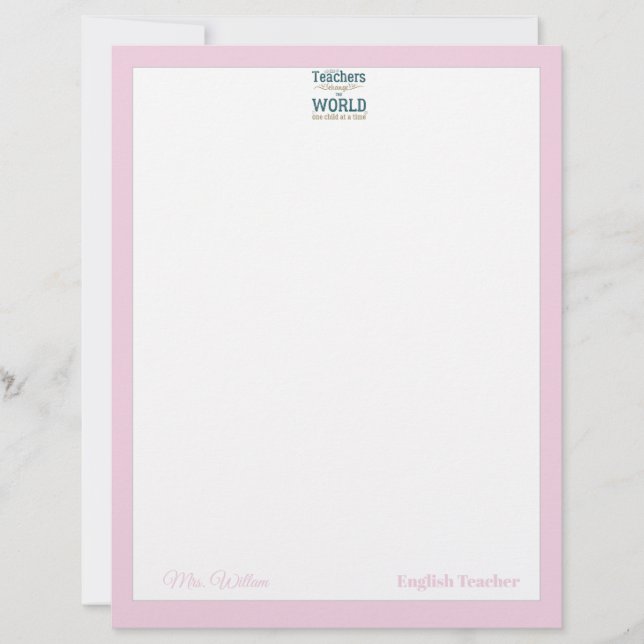 Teacher name elegant quote modern white frame lett custom letterhead (Front)