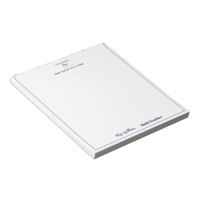 Teacher name elegant quote modern white frame notepad (Angled)