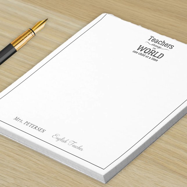 Teacher name elegant quote modern white frame notepad (Creator Uploaded)
