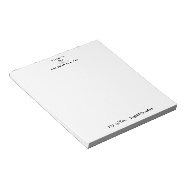 Teacher name elegant quote modern white frame notepad (Angled)