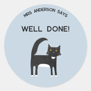 Teacher Name Encouragement Cute Cat Classic Round Sticker