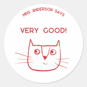 Teacher Name Encouragement Fun Cartoon Cat Classic Round Sticker