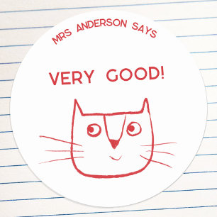 Teacher Name Encouragement Fun Cartoon Cat Classic Round Sticker