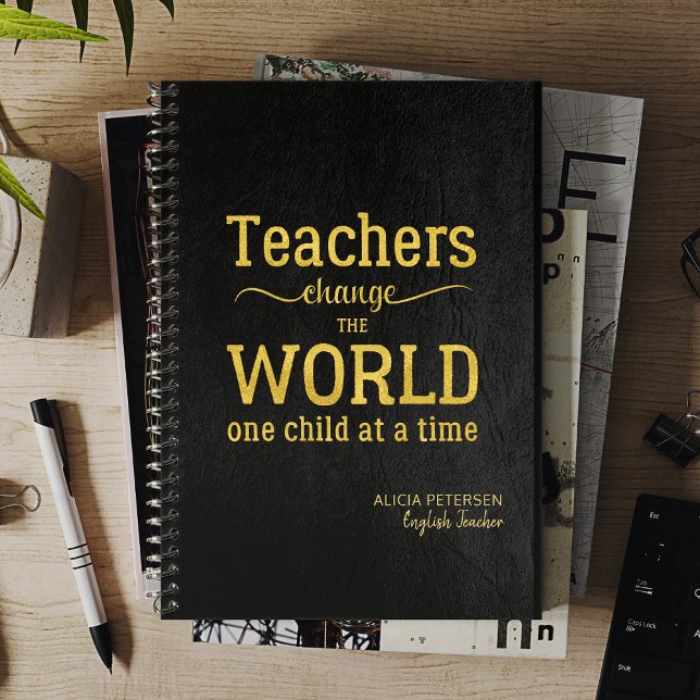Teacher Name Gold Quote Black Leather Elegant Planner (Creator Uploaded)