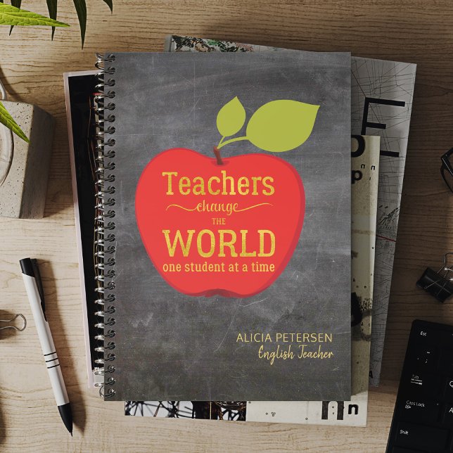 Teacher Name Gold Script Red Apple Blackboard Planner (Creator Uploaded)