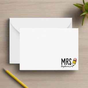 Teacher Name l Cute Pencil Typography Clean Card