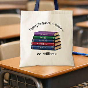 Teacher Name Quote Back to School Books Tote Bag