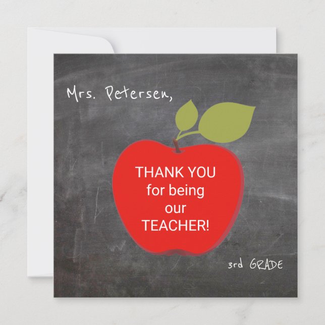 Teacher name | Red apple blackboard thank you (Front)
