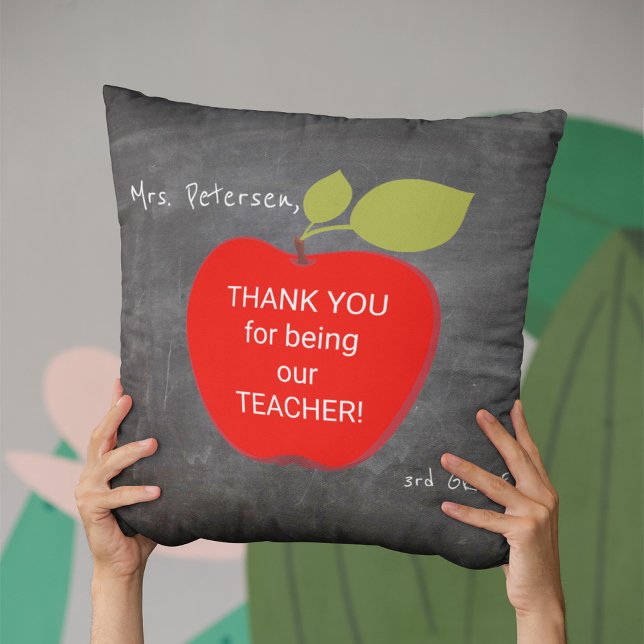 Teacher name | Red apple blackboard thank you Cushion (Creator Uploaded)