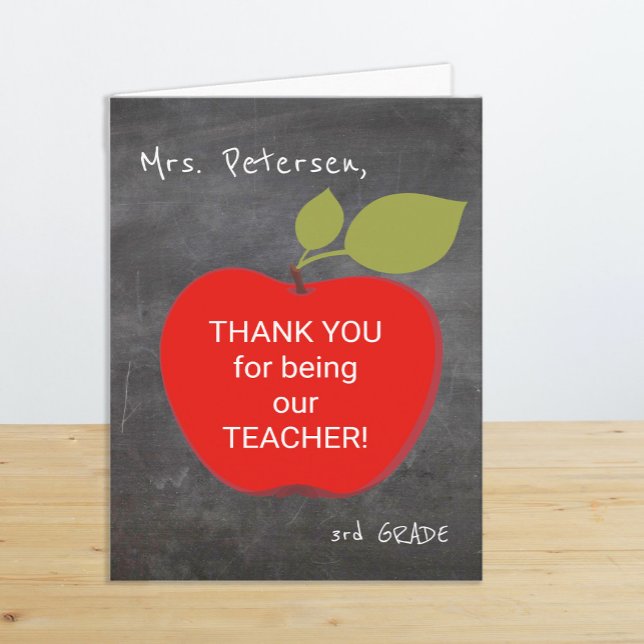 Teacher name | Red apple blackboard thank you Note Card (Creator Uploaded)