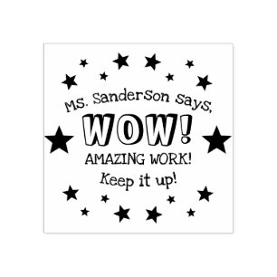 Teacher Name Wow Amazing Work Stars for Students Rubber Stamp