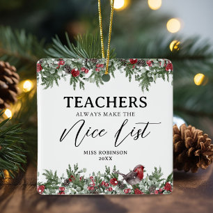 Teacher Nice List Personalised Christmas Ceramic Ornament