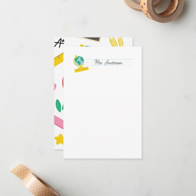 Teacher Note Cards Stationery Cute Globe (Front/Back In Situ)