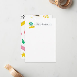 Teacher Note Cards Stationery Cute Globe