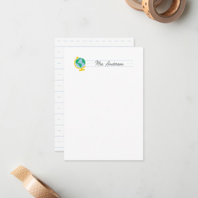 Teacher Note Cards Stationery Cute Globe History (Front/Back In Situ)