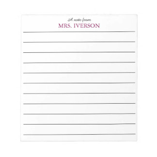 teacher Notepads Simple lined paper "a note from"