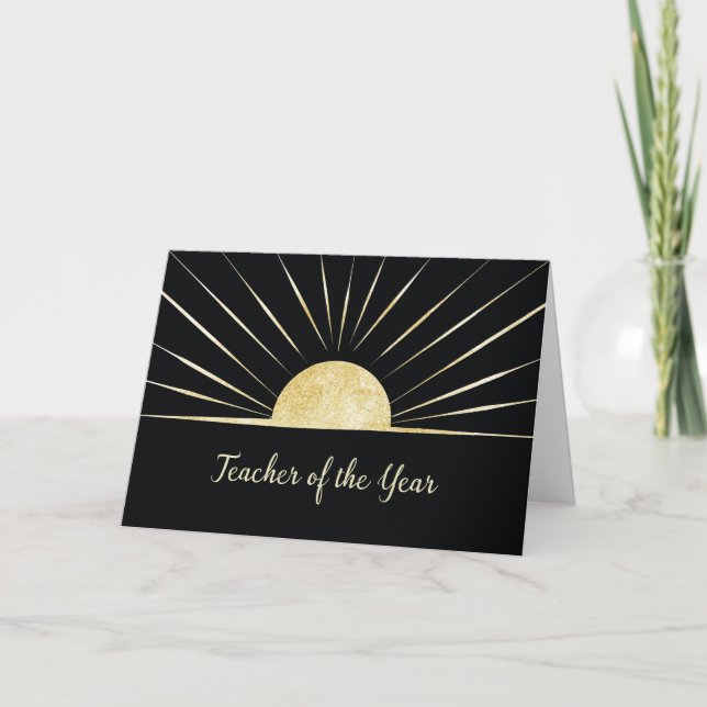 Teacher of the Year Gold Look Rays on Black Card (Front)