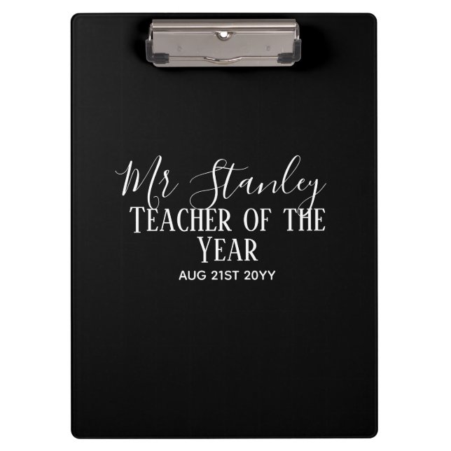 Teacher of the Year Personalised Modern Text Gift  Clipboard (Front)
