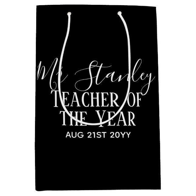Teacher of the Year Personalised Modern Text Gift Medium Gift Bag (Front)