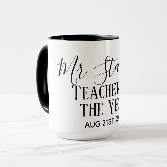 Teacher of the Year Personalised Modern Text Gift Mug (Front Left)