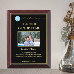 Teacher of the Year Personalised Photo Logo Gold Award Plaque