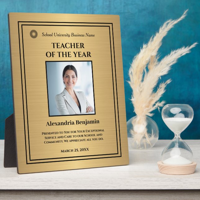 Teacher of the Year Photo Gold Award Personalise   Plaque (Side)