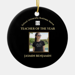teacher of the Year Photo Logo Gold Business Ceramic Tree Decoration