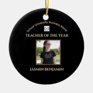 teacher of the Year Photo Logo Gold Business Ceramic Tree Decoration