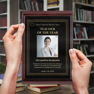 Teacher of the Year Photo Logo Gold Personalise   Award Plaque