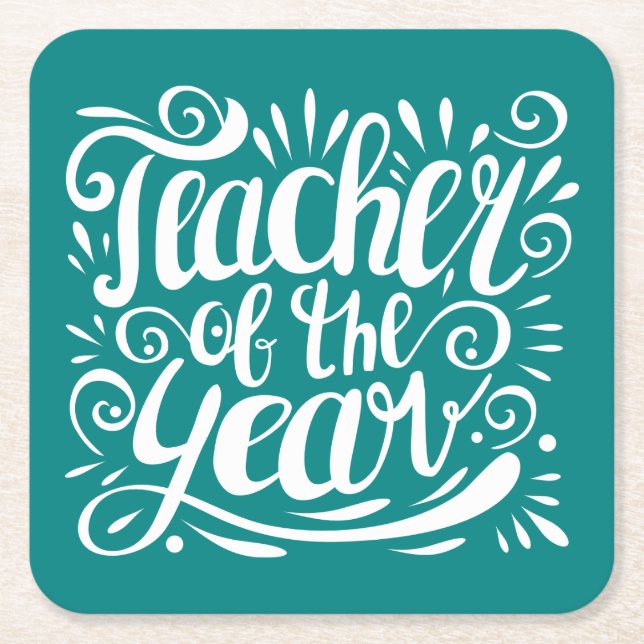 Teacher of the Year Square Paper Coaster (Front)