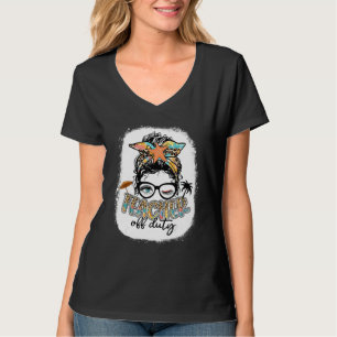 Teacher Off Duty Messy Bun Summer Leopard Beach Lo T-Shirt