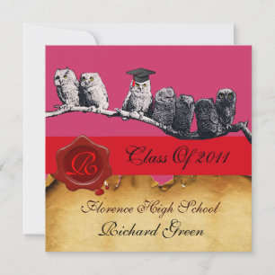 TEACHER OWL GRADUATION PARCHMENT WAX SEAL MONOGRAM INVITATION